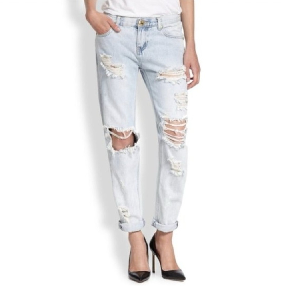 One Teaspoon Awesome Baggies Jeans Diamonde Wash, Size 28, Slouchy Ripped Jeans
